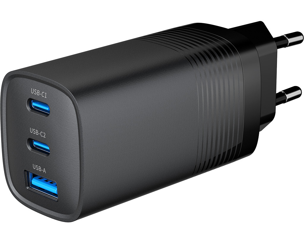 Gembird TA-UC-PDQC65-01 - Veelzijdige 65W USB-C Combo Snellader met Dubbele Poort en Geavanceerde Beveiliging - Zwart