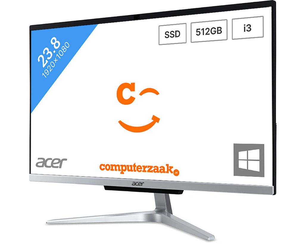 Acer Aspire C24-1650 I5528 NL Intel® Core™ i5 60,5 cm (23.8") 1920 x 1080 Pixels 16 GB DDR4-SDRAM 1512 GB HDD+SSD Alles-in-één-pc Windows 10 Home Wi-Fi 6 (802.11ax) Zilver