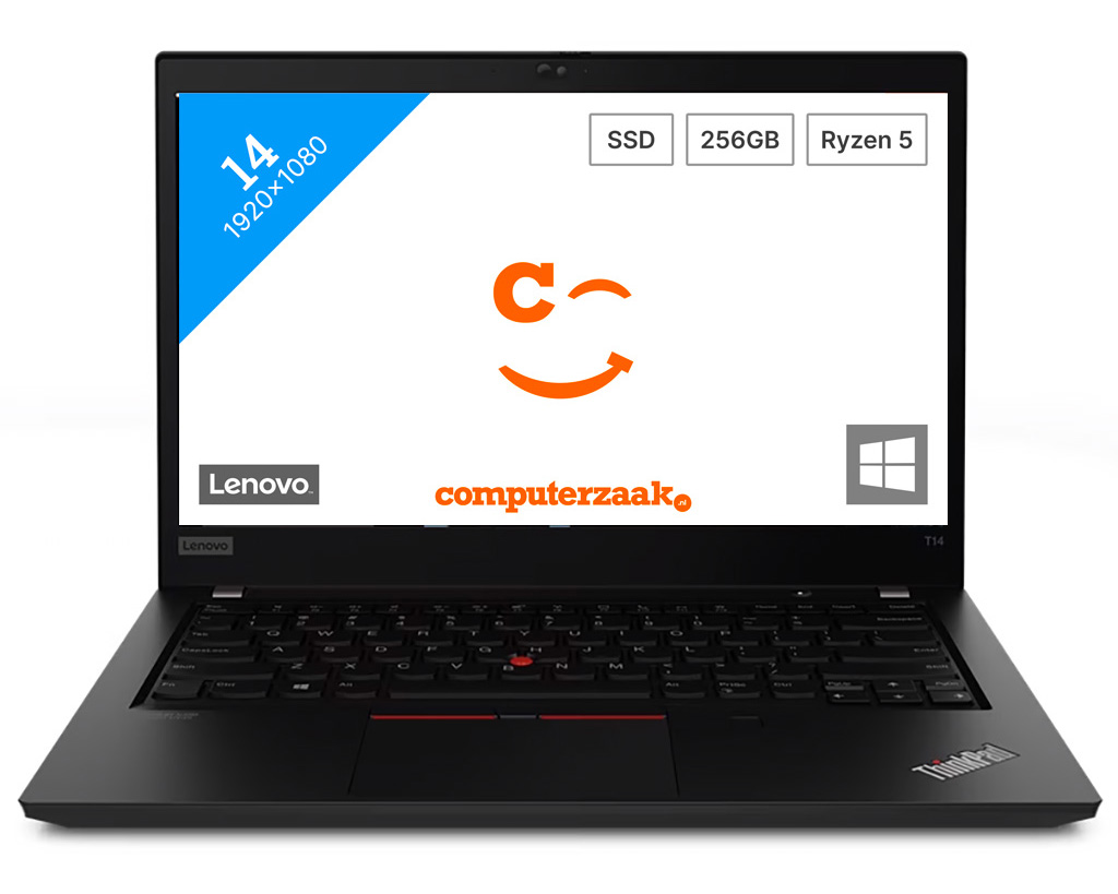 Lenovo ThinkPad T14 Notebook Zwart 35,6 cm (14") 1920 x 1080 Pixels AMD Ryzen 5 PRO 8 GB DDR4-SDRAM 256 GB SSD Wi-Fi 6 (802.11ax) Windows 10 Pro