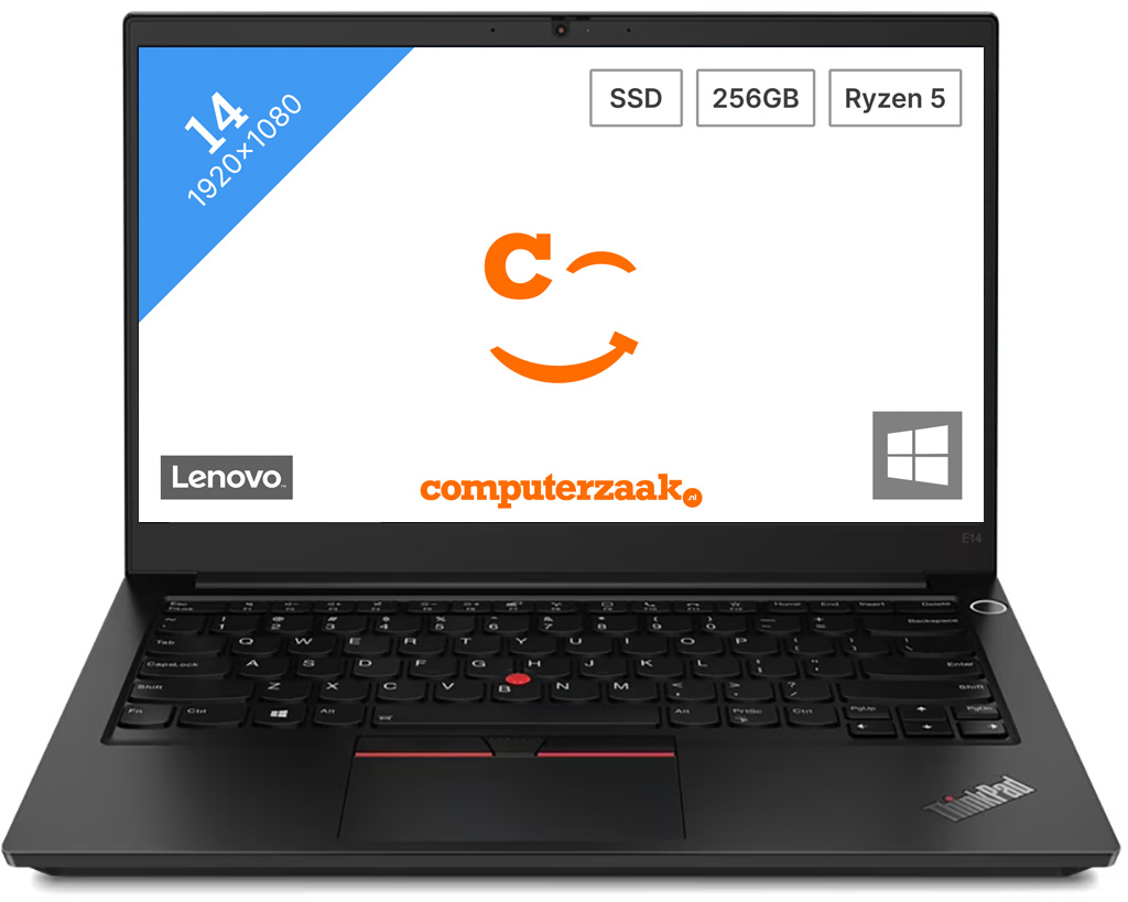 Lenovo ThinkPad E14 5500U Notebook 35,6 cm (14") Full HD AMD Ryzen™ 5 8 GB DDR4-SDRAM 256 GB SSD Wi-Fi 5 (802.11ac) Windows 10 Pro Zwart