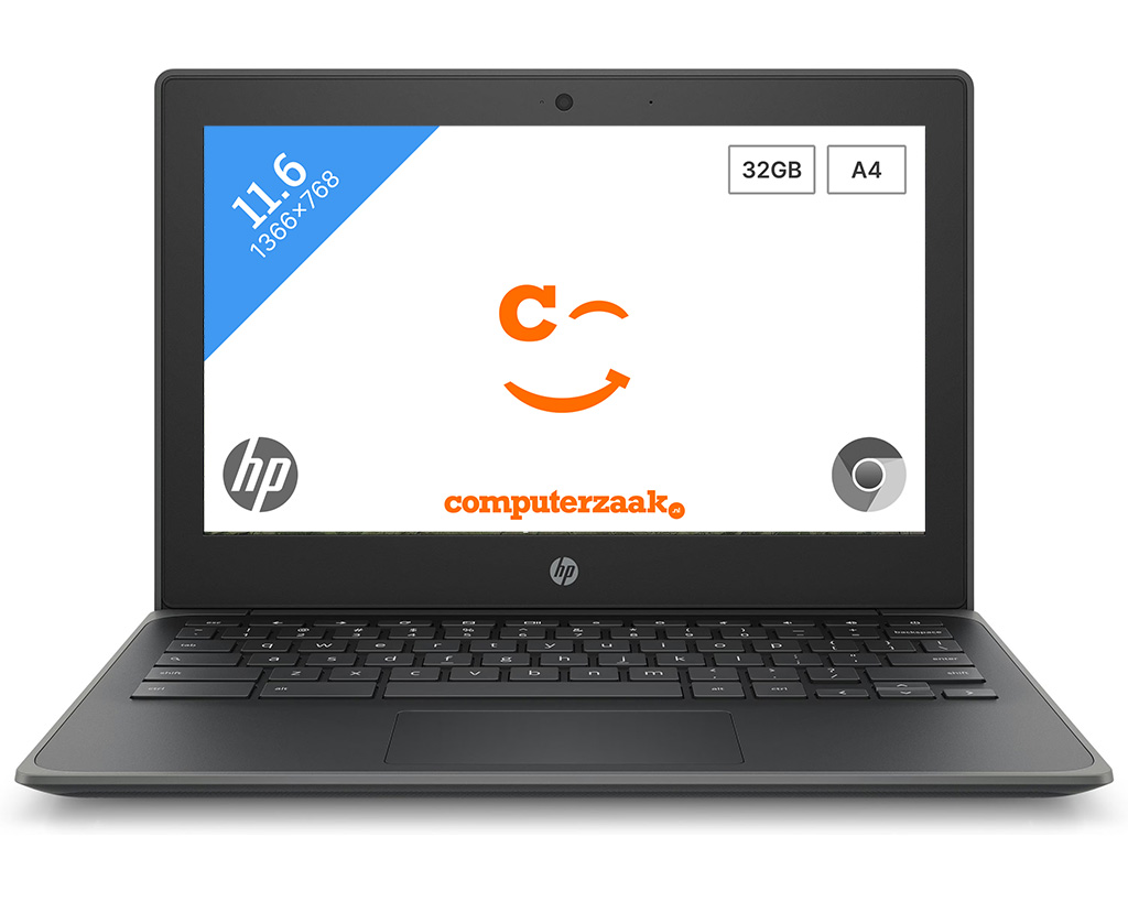 HP Chromebook 11A G8 EE A4-9120C 29,5 cm (11.6") Touchscreen HD AMD A4 4 GB DDR4-SDRAM 32 GB eMMC Wi-Fi 5 (802.11ac) ChromeOS Grijs
