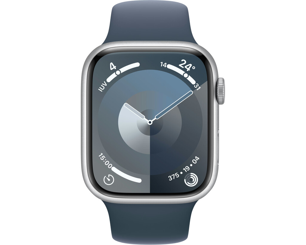 APPLE Watch Series 9 GPS 45 mm Zilver Aluminium Case/Stormblauw Sport Band - S/M